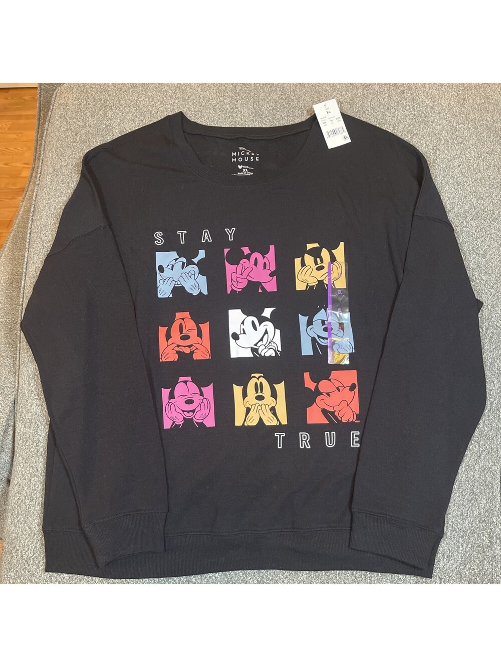 Disney Mickey Mouse Women's Sweater Crew Neck Long Sleeve Black XL Soft NWT